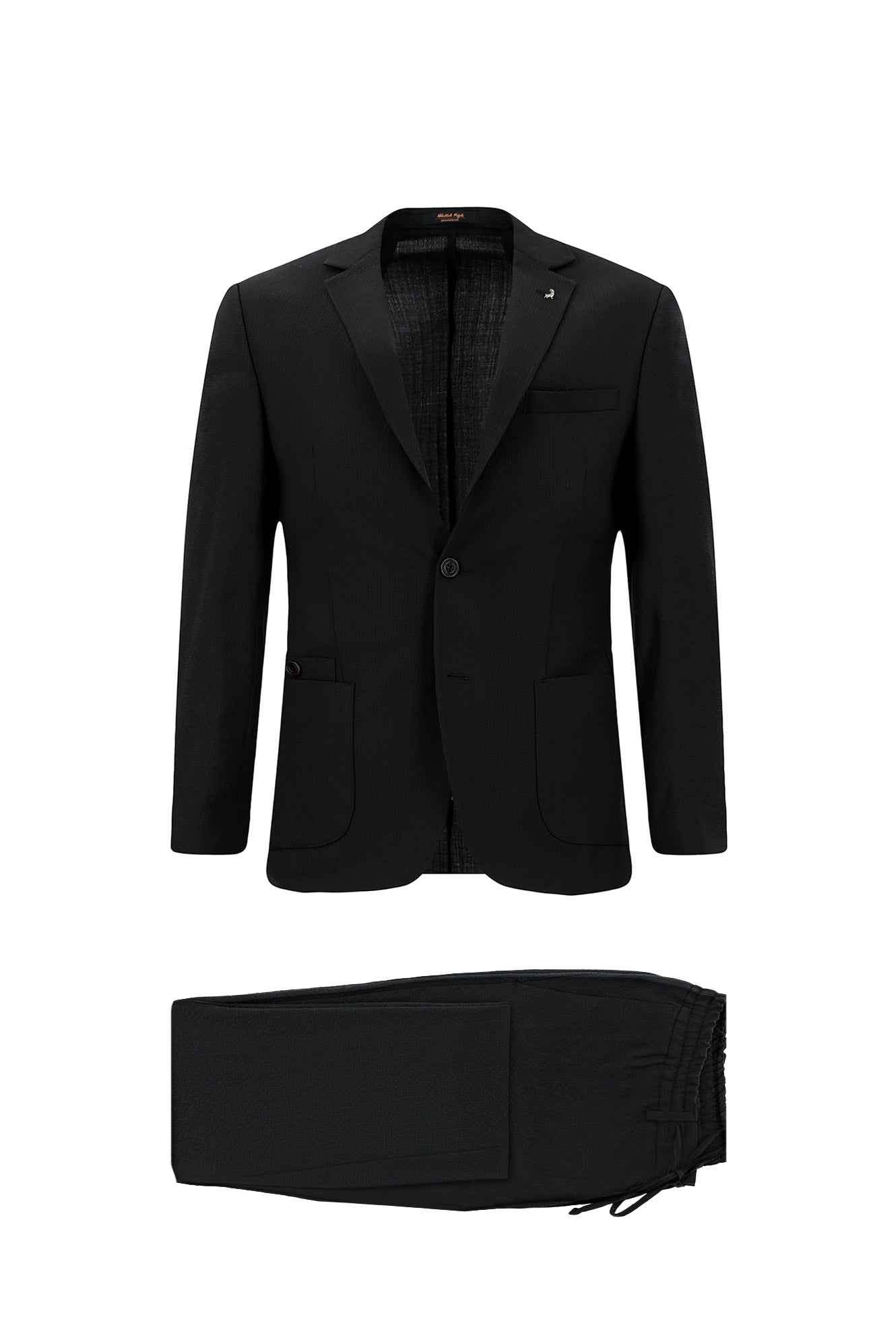 Qara 7 damcı Super Slim Fit Əlavə Dar Kəsilmiş Yun Damalı Elastik Bel İpli Vafli Kostyum