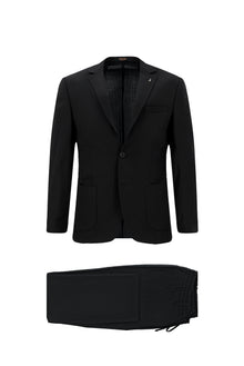 Qara 7 damcı Super Slim Fit Əlavə Dar Kəsilmiş Yun Damalı Elastik Bel İpli Vafli Kostyum