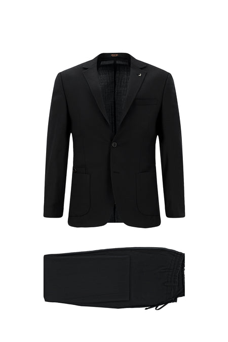 Qara 7 damcı Super Slim Fit Əlavə Dar Kəsilmiş Yun Damalı Elastik Bel İpli Vafli Kostyum