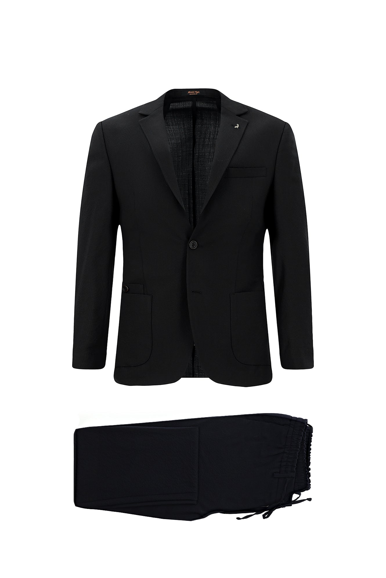 Tünd Dəniz 7 damcı Super Slim Fit Əlavə Dar Kəsilmiş Yun Damalı Elastik Bel İpli Vafli Kostyum