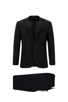 Tünd Dəniz 7 damcı Super Slim Fit Əlavə Dar Kəsilmiş Yun Damalı Elastik Bel İpli Vafli Kostyum