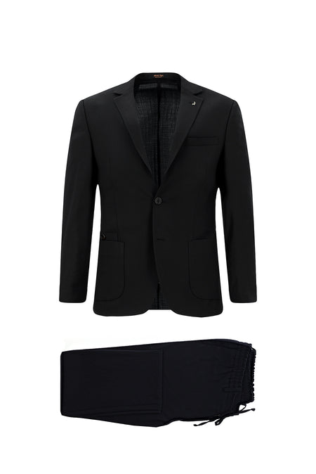 Tünd Dəniz 7 damcı Super Slim Fit Əlavə Dar Kəsilmiş Yun Damalı Elastik Bel İpli Vafli Kostyum