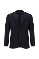 Tünd Dəniz 7 damcı Super Slim Fit Əlavə Dar Kəsilmiş Yun Damalı Elastik Bel İpli Vafli Kostyum