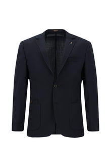 Tünd Dəniz 7 damcı Super Slim Fit Əlavə Dar Kəsilmiş Yun Damalı Elastik Bel İpli Vafli Kostyum