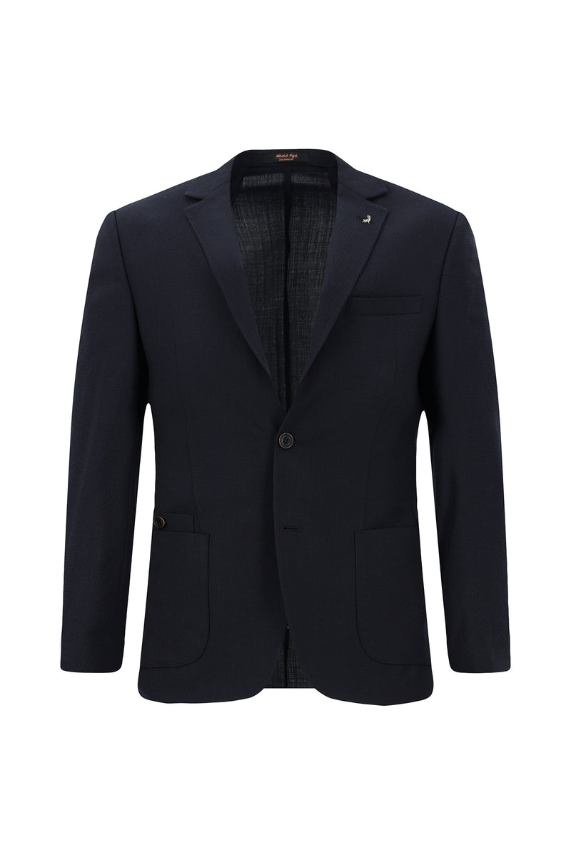Tünd Dəniz 7 damcı Super Slim Fit Əlavə Dar Kəsilmiş Yun Damalı Elastik Bel İpli Vafli Kostyum