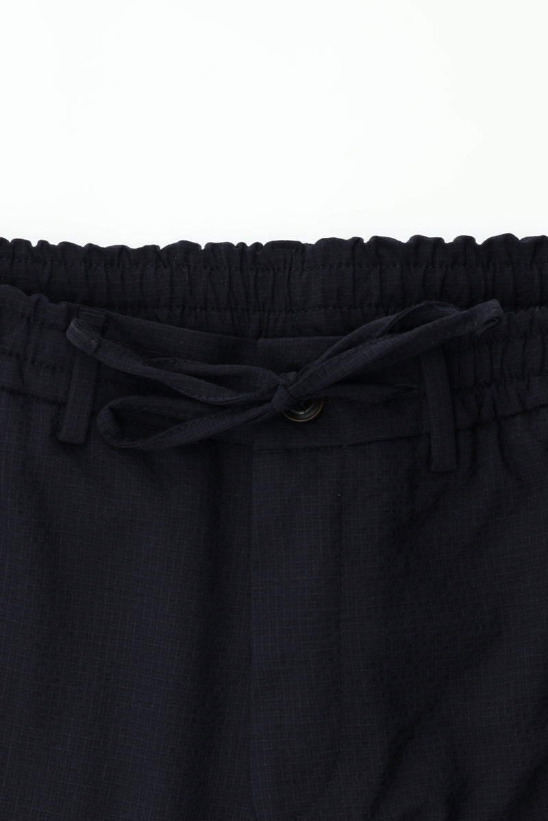 Tünd Dəniz 7 damcı Super Slim Fit Əlavə Dar Kəsilmiş Yun Damalı Elastik Bel İpli Vafli Kostyum