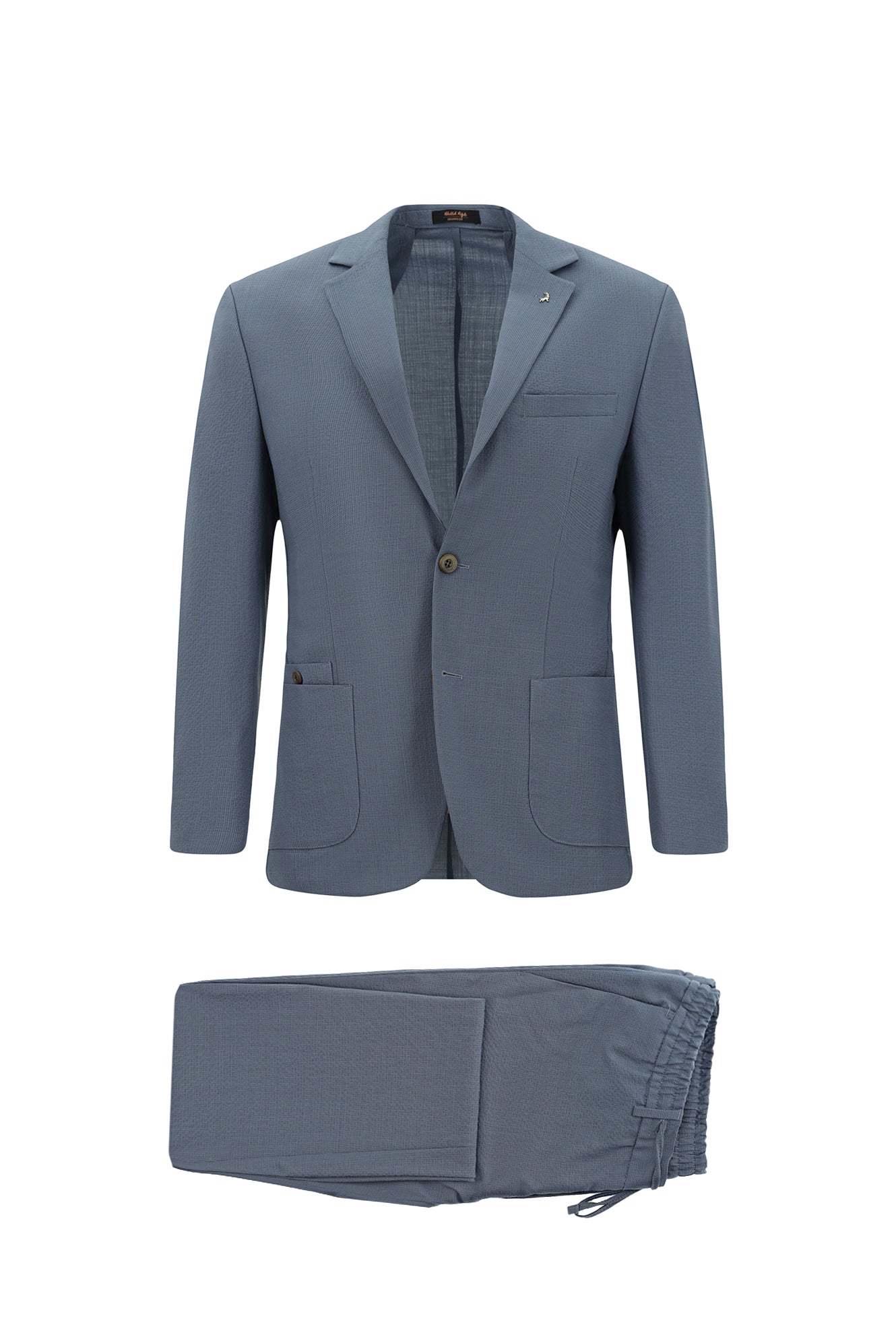 Açıq Mavi 7 damcı Super Slim Fit Əlavə Dar Kəsilmiş Yun Damalı Elastik Bel İpli Vafli Kostyum