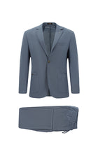 Açıq Mavi 7 damcı Super Slim Fit Əlavə Dar Kəsilmiş Yun Damalı Elastik Bel İpli Vafli Kostyum