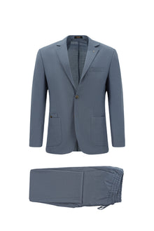 Açıq Mavi 7 damcı Super Slim Fit Əlavə Dar Kəsilmiş Yun Damalı Elastik Bel İpli Vafli Kostyum
