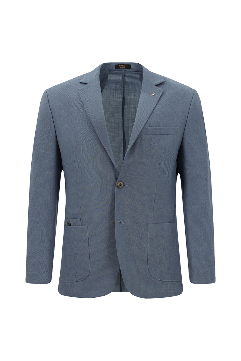 Açıq Mavi 7 damcı Super Slim Fit Əlavə Dar Kəsilmiş Yun Damalı Elastik Bel İpli Vafli Kostyum