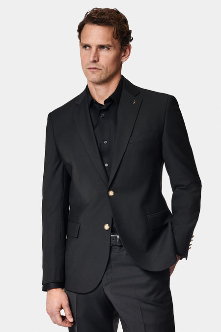Qara 7 damcı incə uyğun dar kəsimli yun blazer gödəkçə