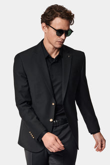 Qara 7 damcı incə uyğun dar kəsimli yun blazer gödəkçə