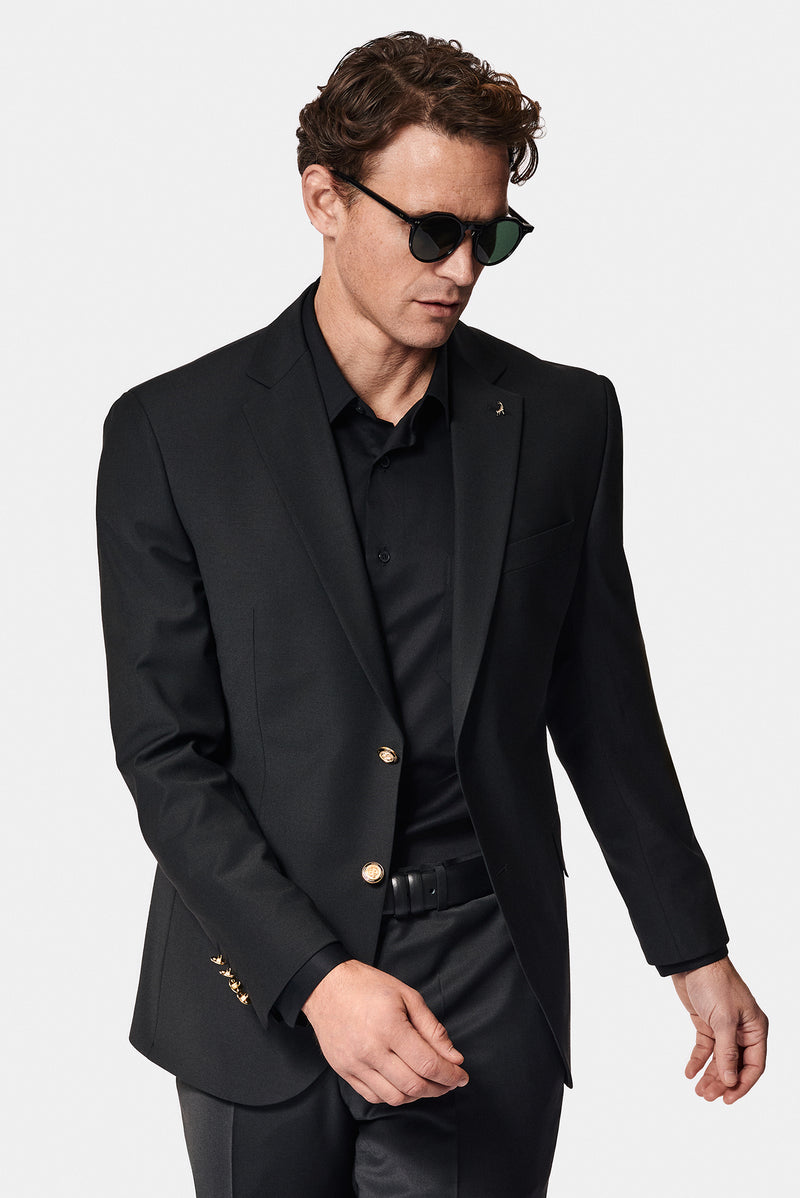 Qara 7 damcı incə uyğun dar kəsimli yun blazer gödəkçə
