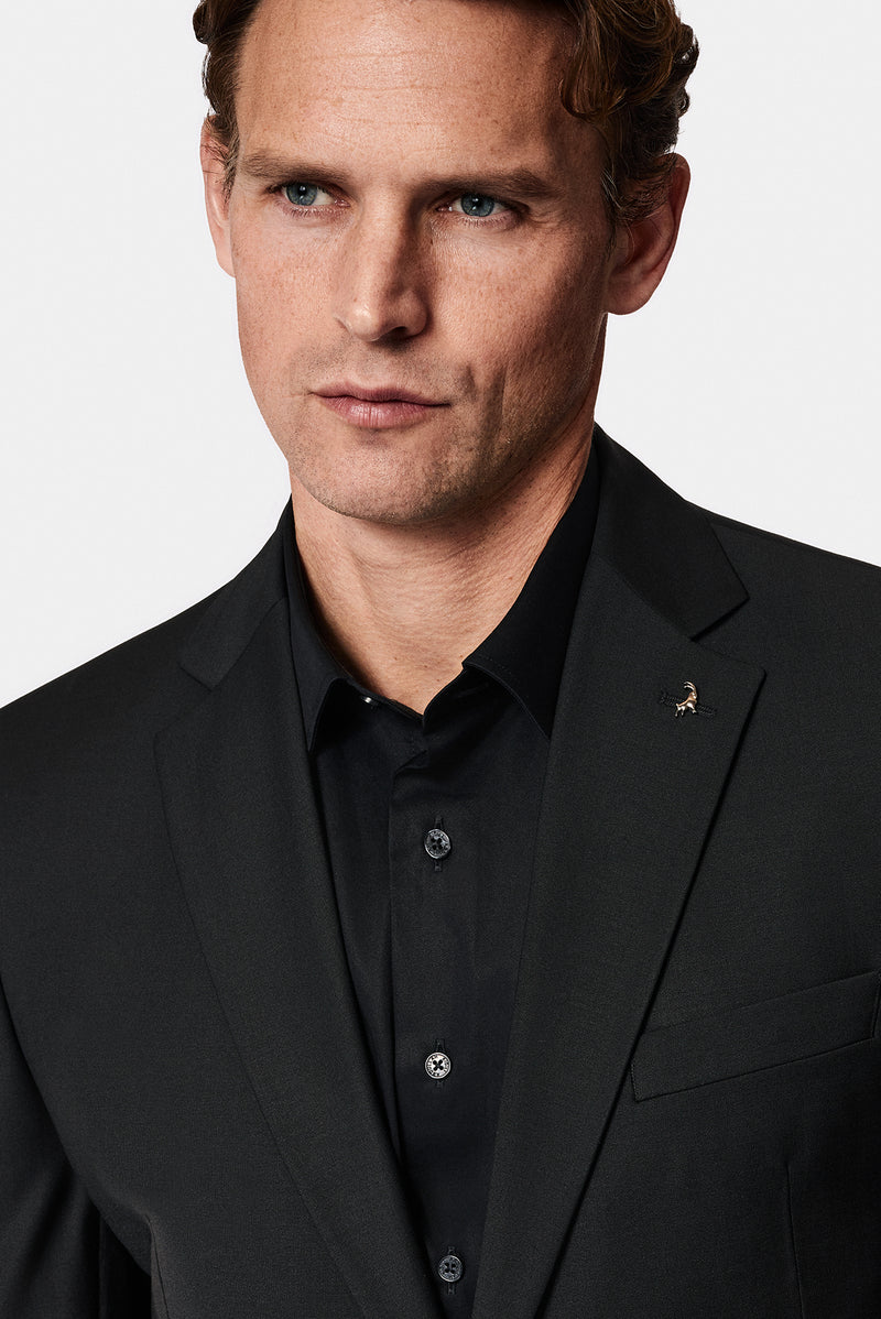 Qara 6 damcı Adi Uyğun Standart Kəsilmiş Yun Blazer Gödəkçə