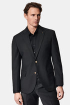 Qara 7 damcı incə uyğun dar kəsimli yun blazer gödəkçə