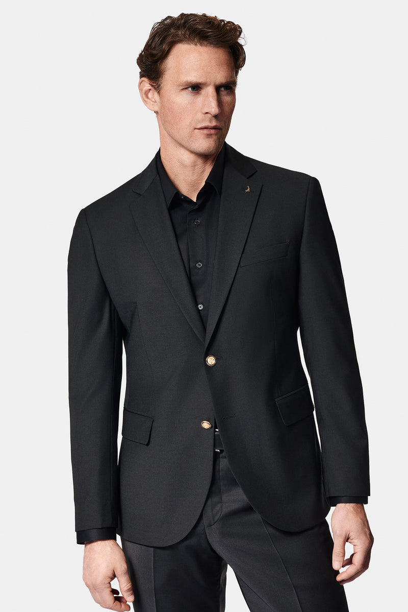 Qara 7 damcı incə uyğun dar kəsimli yun blazer gödəkçə