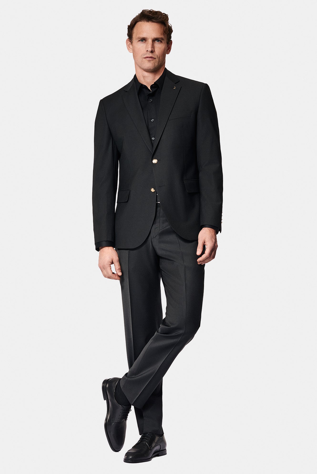 Qara 6 damcı Adi Uyğun Standart Kəsilmiş Yun Blazer Gödəkçə