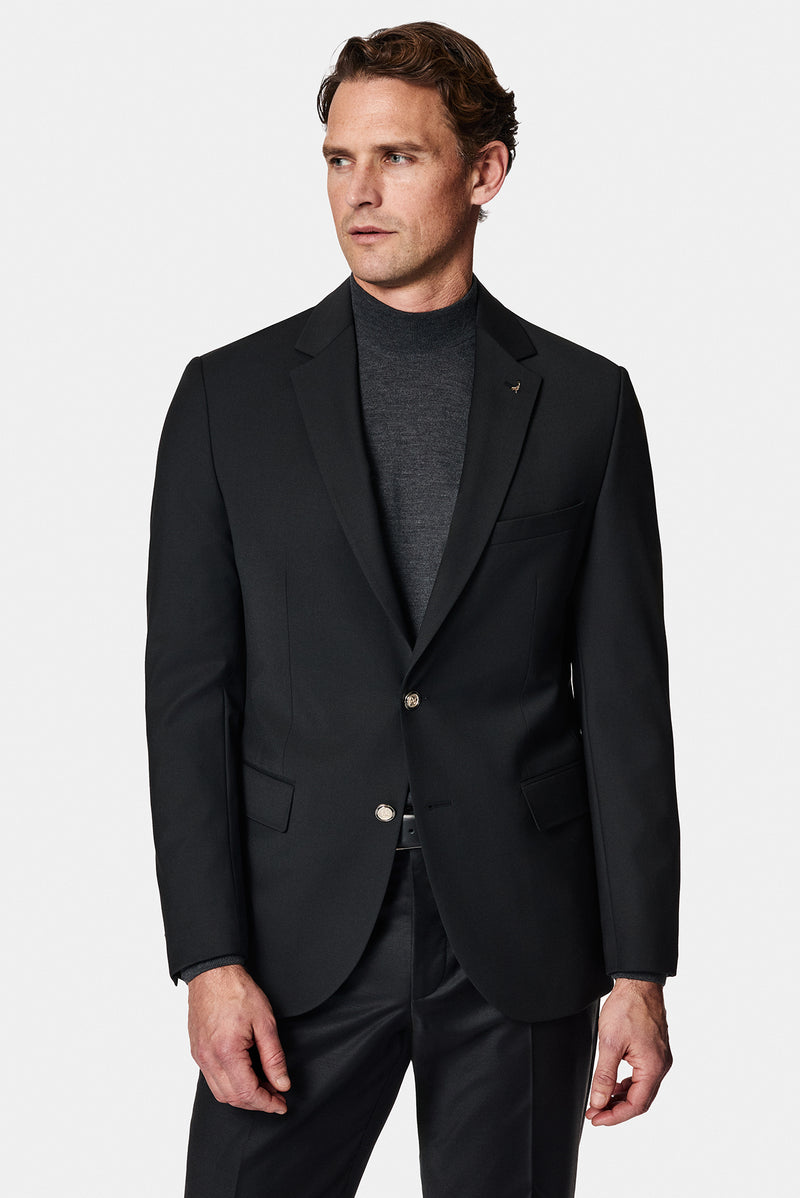 Qara 7 damcı incə uyğun dar kəsimli yun blazer gödəkçə