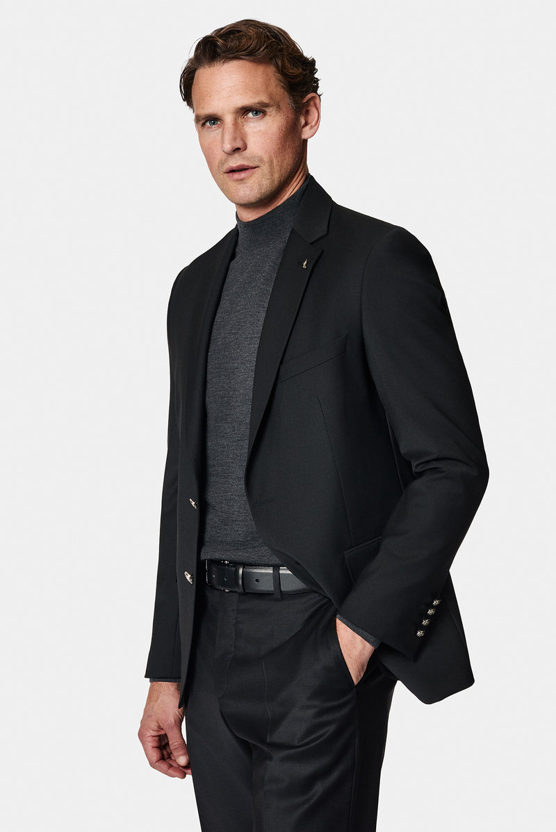 Qara 7 damcı incə uyğun dar kəsimli yun blazer gödəkçə