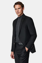 Qara 6 damcı Adi Uyğun Standart Kəsilmiş Yun Blazer Gödəkçə