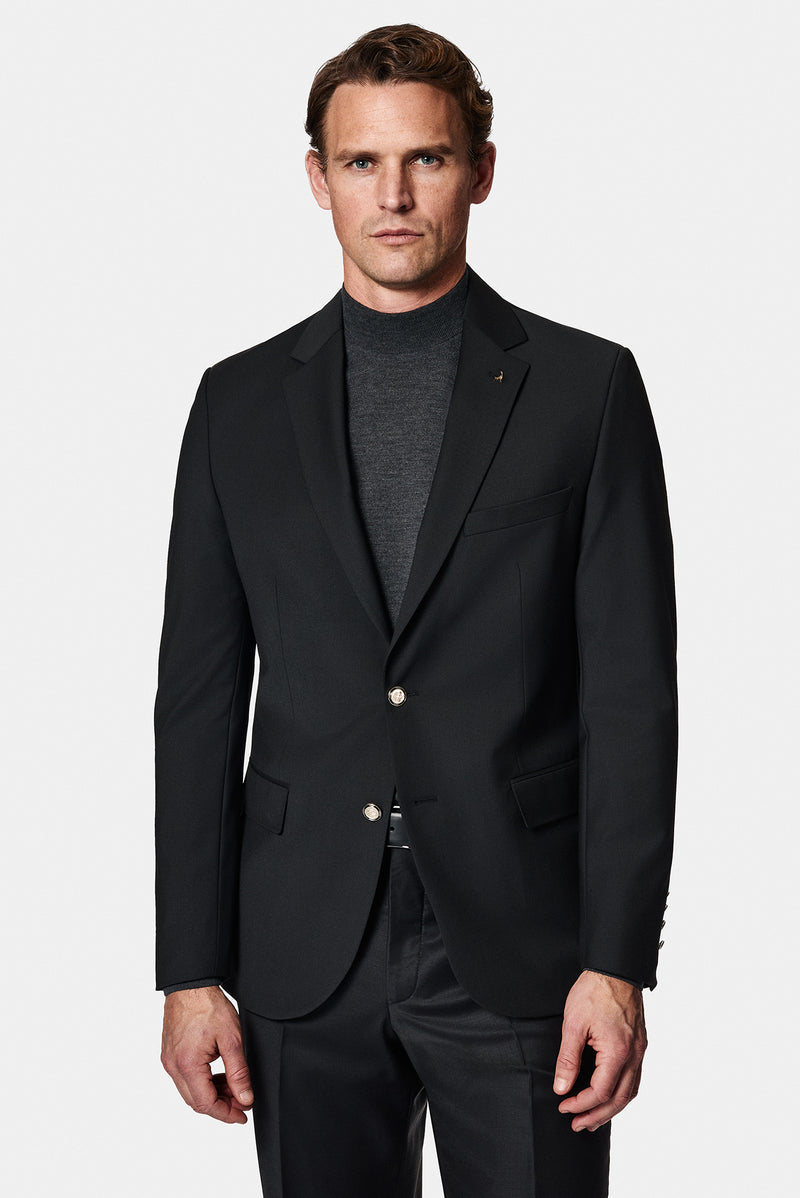 Qara 7 damcı incə uyğun dar kəsimli yun blazer gödəkçə