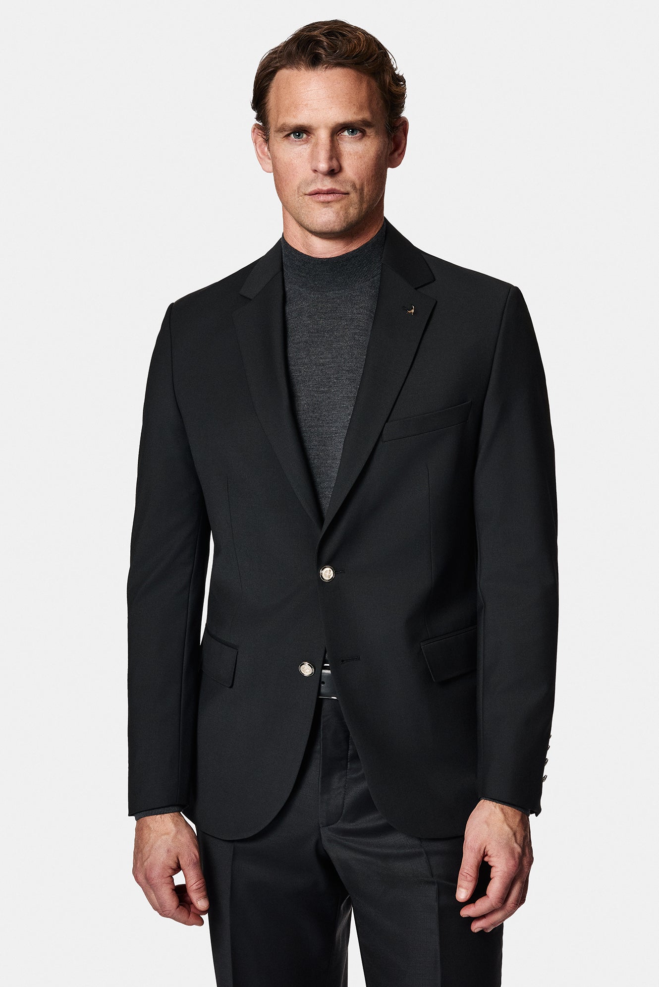 Qara 4 damcı rahat formalı yun blazer gödəkçə