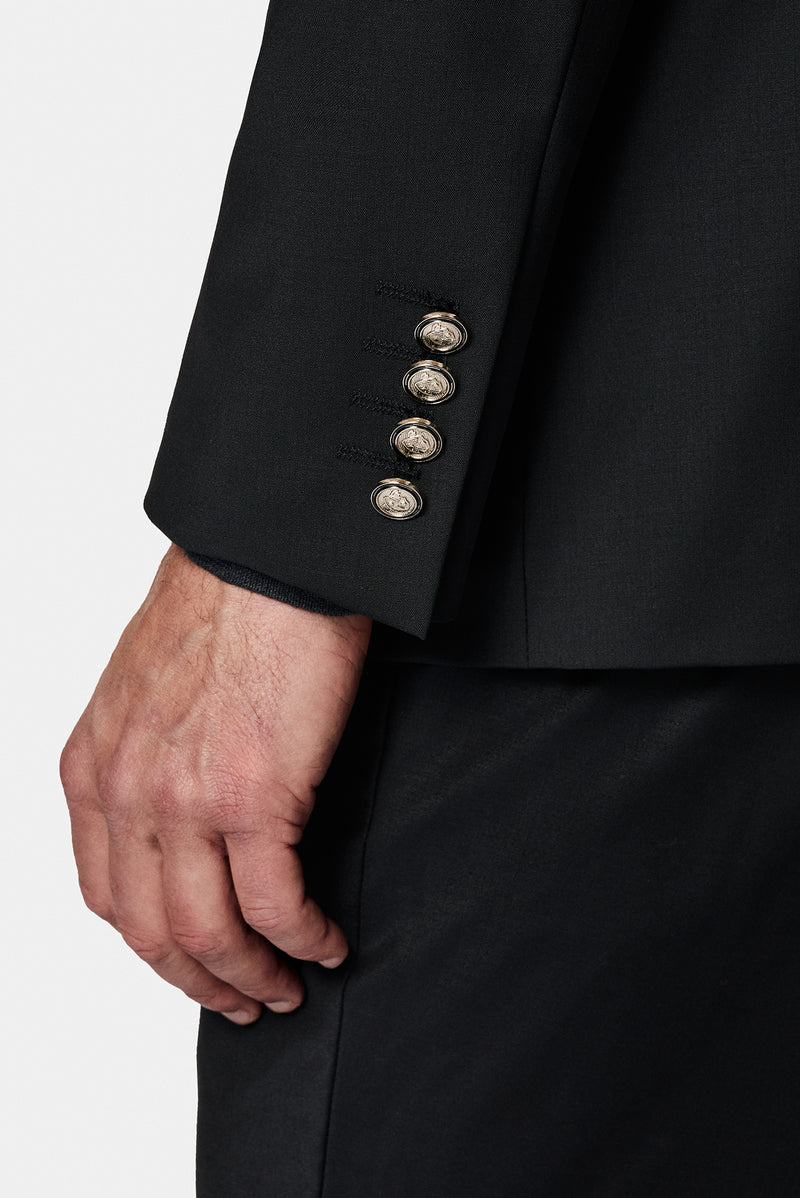 Qara 7 damcı incə uyğun dar kəsimli yun blazer gödəkçə