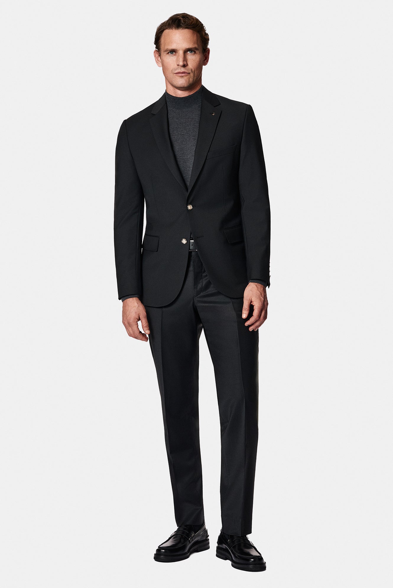 Qara 4 damcı rahat formalı yun blazer gödəkçə