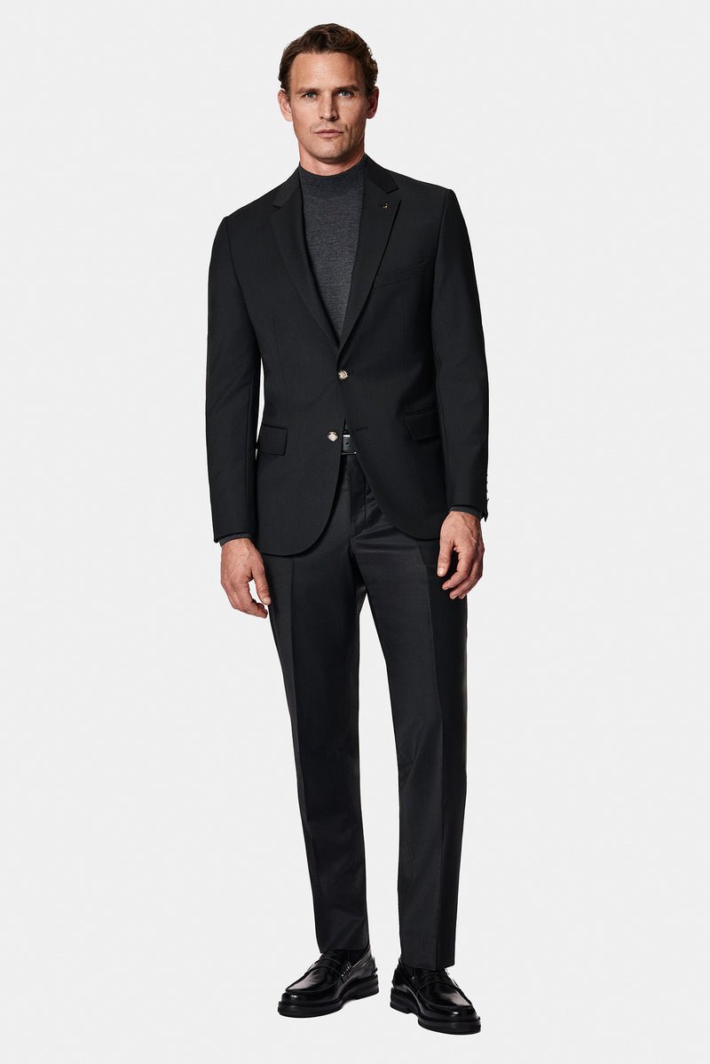 Qara 6 damcı Adi Uyğun Standart Kəsilmiş Yun Blazer Gödəkçə