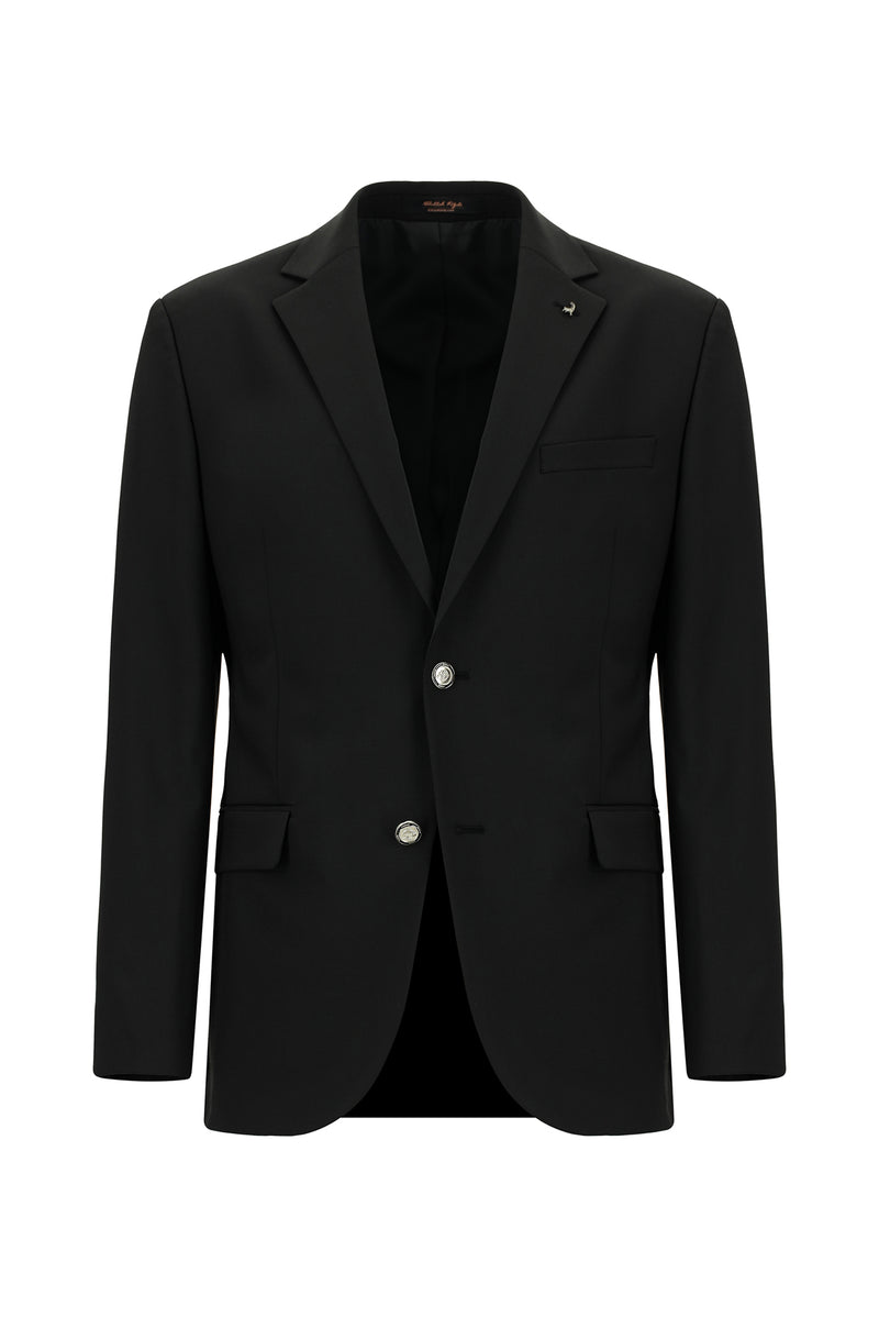 Qara 7 damcı incə uyğun dar kəsimli yun blazer gödəkçə