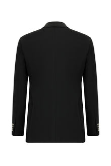 Qara 7 damcı incə uyğun dar kəsimli yun blazer gödəkçə