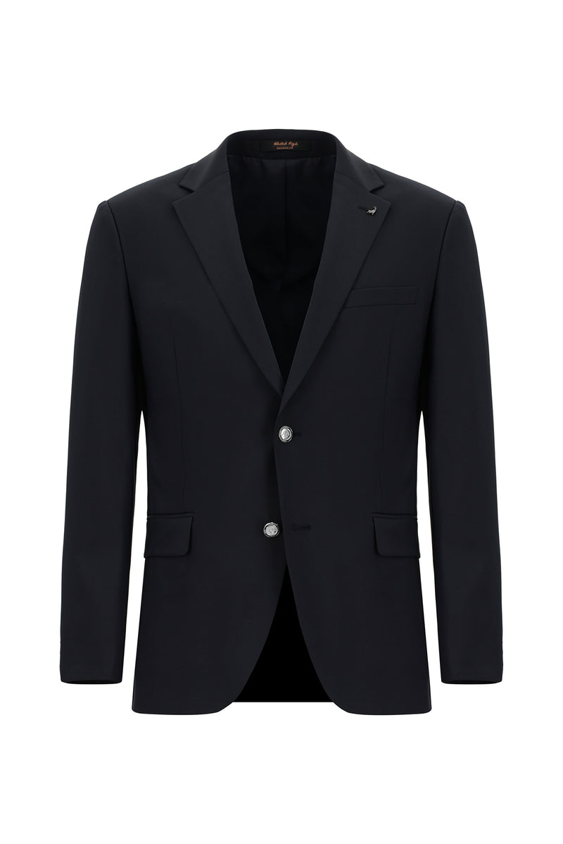 Tünd Dəniz 6 damcı Adi Uyğun Standart Kəsilmiş Yun Blazer Gödəkçə