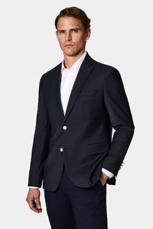 Tünd Dəniz 7 damcı incə uyğun dar kəsimli yun blazer gödəkçə