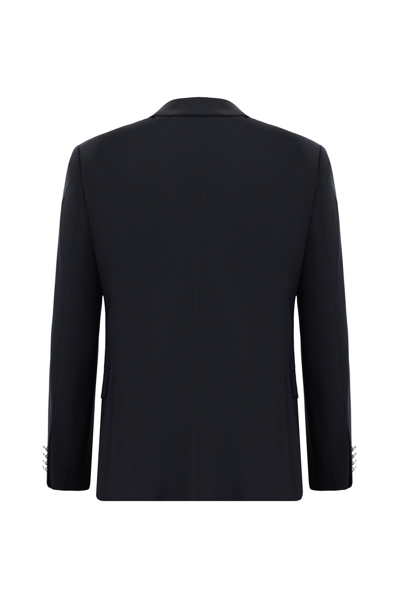 Tünd Dəniz 6 damcı Adi Uyğun Standart Kəsilmiş Yun Blazer Gödəkçə