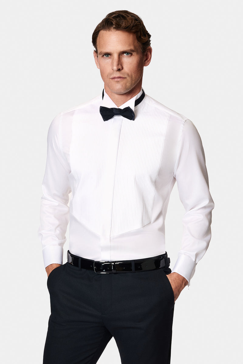 Ağ Ata Yaka Slim Fit Dar Kəsikli Pambıq Büzməli Köynək