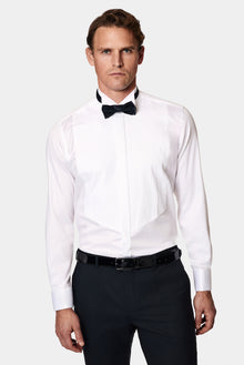 Ağ Ata Yaka Slim Fit Dar Kəsikli Pambıq Büzməli Köynək