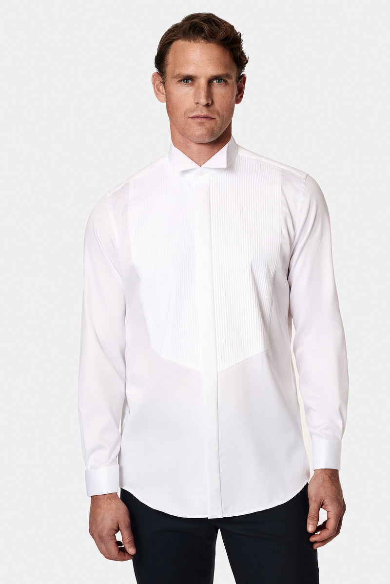 Ağ Ata Yaka Slim Fit Dar Kəsikli Pambıq Büzməli Köynək