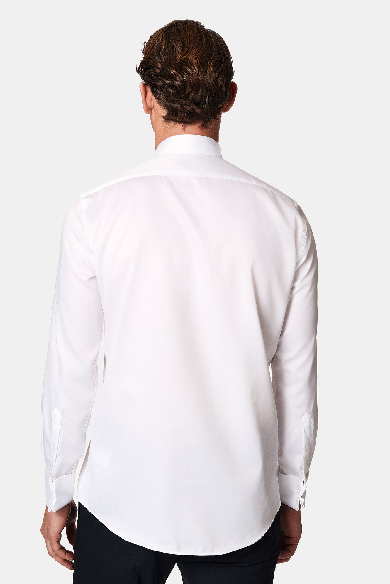 Ağ Ata Yaka Slim Fit Dar Kəsikli Pambıq Büzməli Köynək
