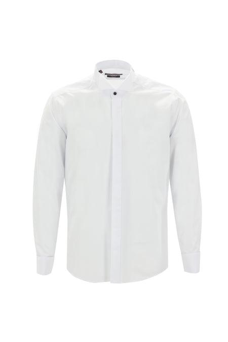 Ağ Ata Yaka Slim Fit Dar Kəsik Pambıq Köynək