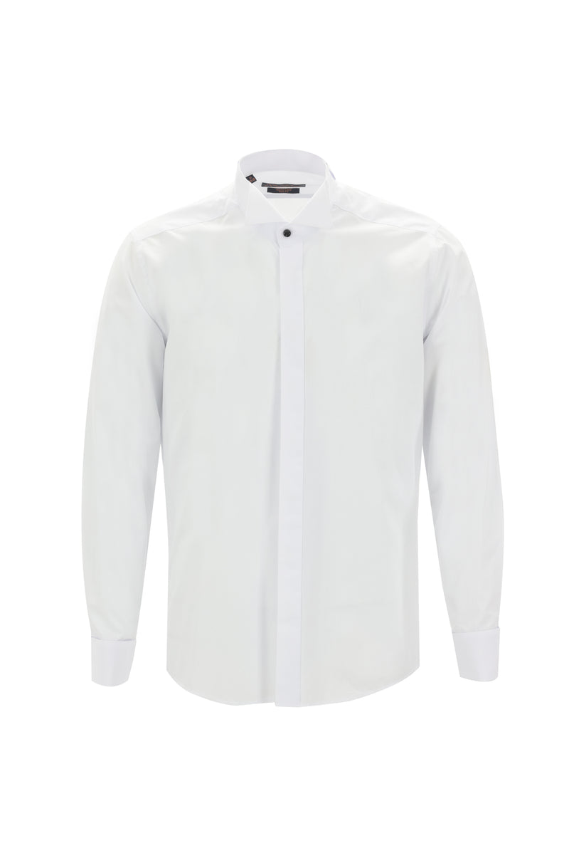 Ağ Ata Yaka Slim Fit Dar Kəsik Pambıq Köynək