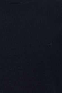 Tünd Dəniz Crew Boyunlu İncə Fit Dar Kəsik Naxışlı Pambıq Lyocell Futbolka