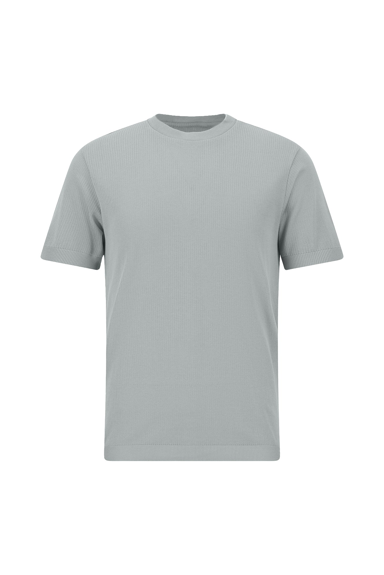 Orta Boz Crew Neck Slim Fit Dar Kəsik Naxışlı Merserizə Pambıq Örgü Futbolka