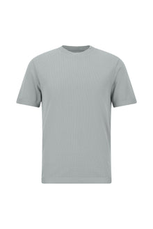 Orta Boz Crew Neck Slim Fit Dar Kəsik Naxışlı Merserizə Pambıq Örgü Futbolka