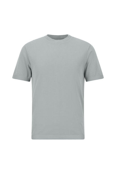 Orta Boz Crew Neck Slim Fit Dar Kəsik Naxışlı Merserizə Pambıq Örgü Futbolka