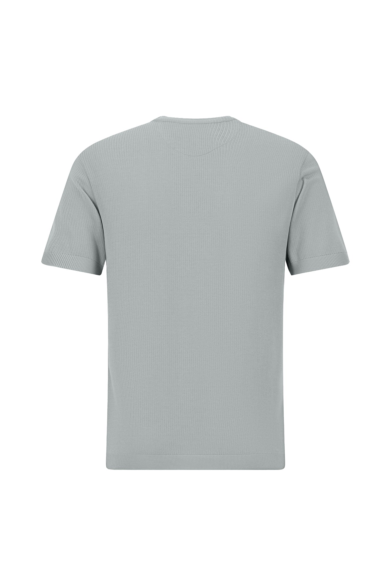 Orta Boz Crew Neck Slim Fit Dar Kəsik Naxışlı Merserizə Pambıq Örgü Futbolka