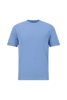 Mavi Crew Neck Slim Fit Dar Kəsik Naxışlı Merserizə Pambıq Örgü Futbolka
