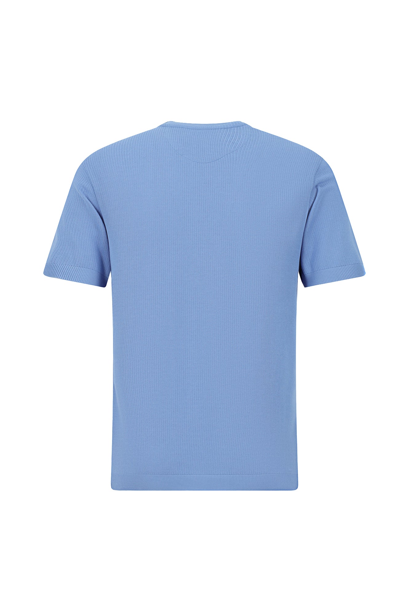 Mavi Crew Neck Slim Fit Dar Kəsik Naxışlı Merserizə Pambıq Örgü Futbolka