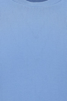 Mavi Crew Neck Slim Fit Dar Kəsik Naxışlı Merserizə Pambıq Örgü Futbolka