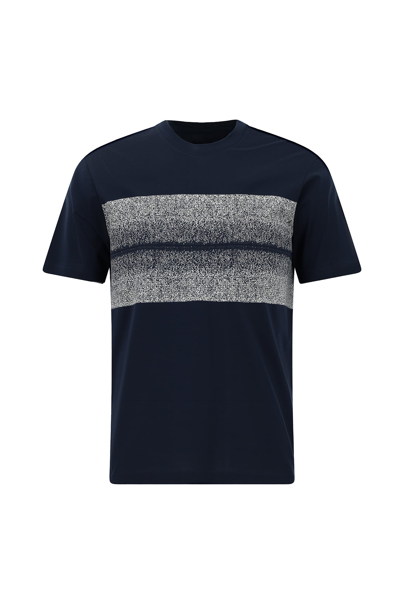 Tünd Dəniz Crew Neck Slim Fit Dar Kəsik Naxışlı Merserizə Pambıq Futbolka