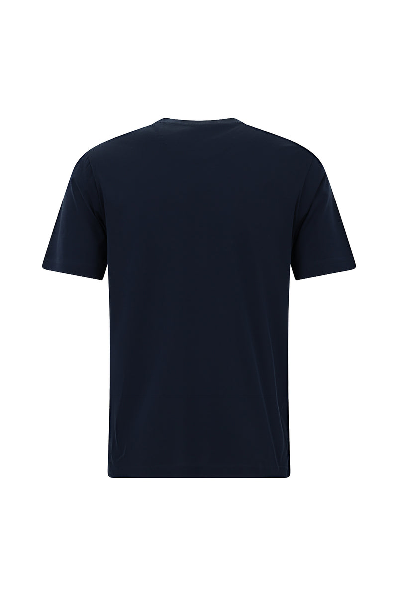 Tünd Dəniz Crew Neck Slim Fit Dar Kəsik Naxışlı Merserizə Pambıq Futbolka